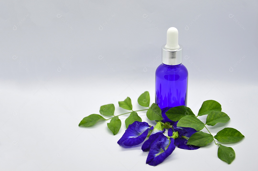 Frasco de soro de óleo de flor de ervilha borboleta