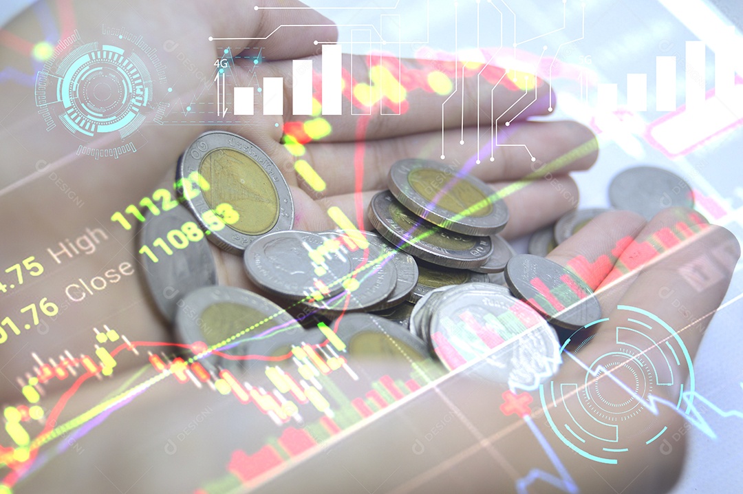 O conceito de finanças é controlado. Inteligência artificial (IA) e comunicação muito rápida.