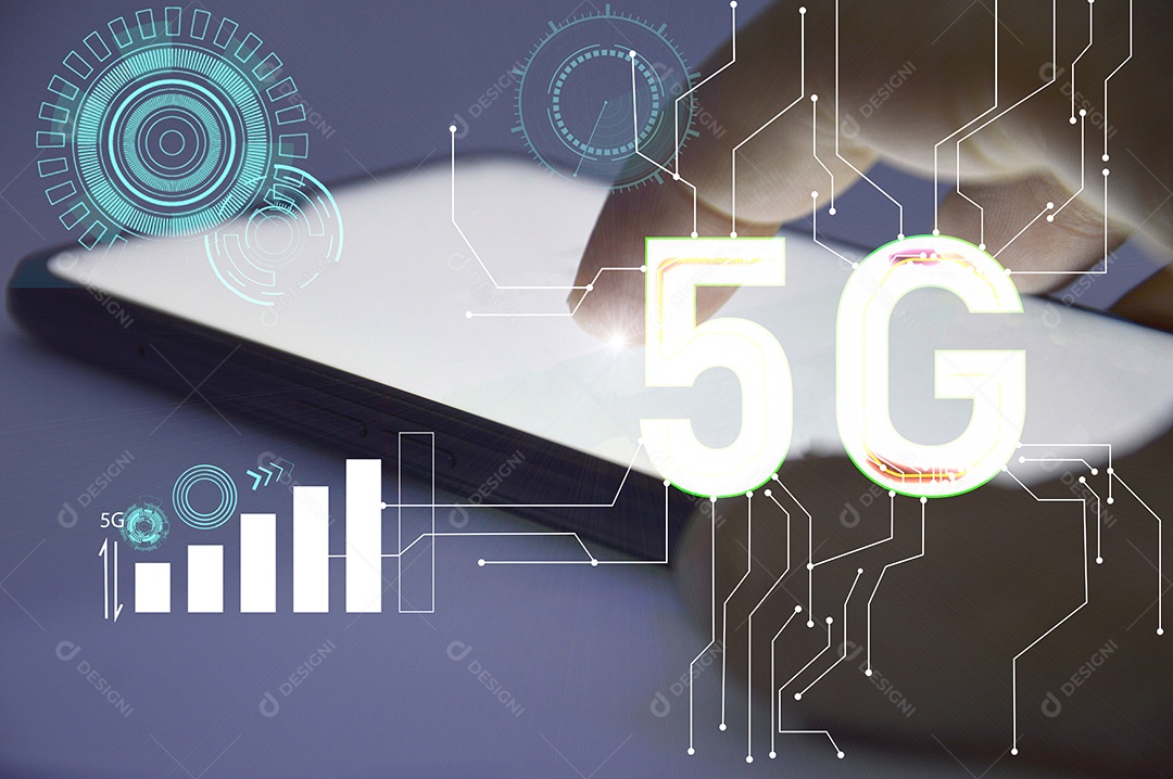 Conceito de tecnologia 5G controlada pela Sabedoria (IA)