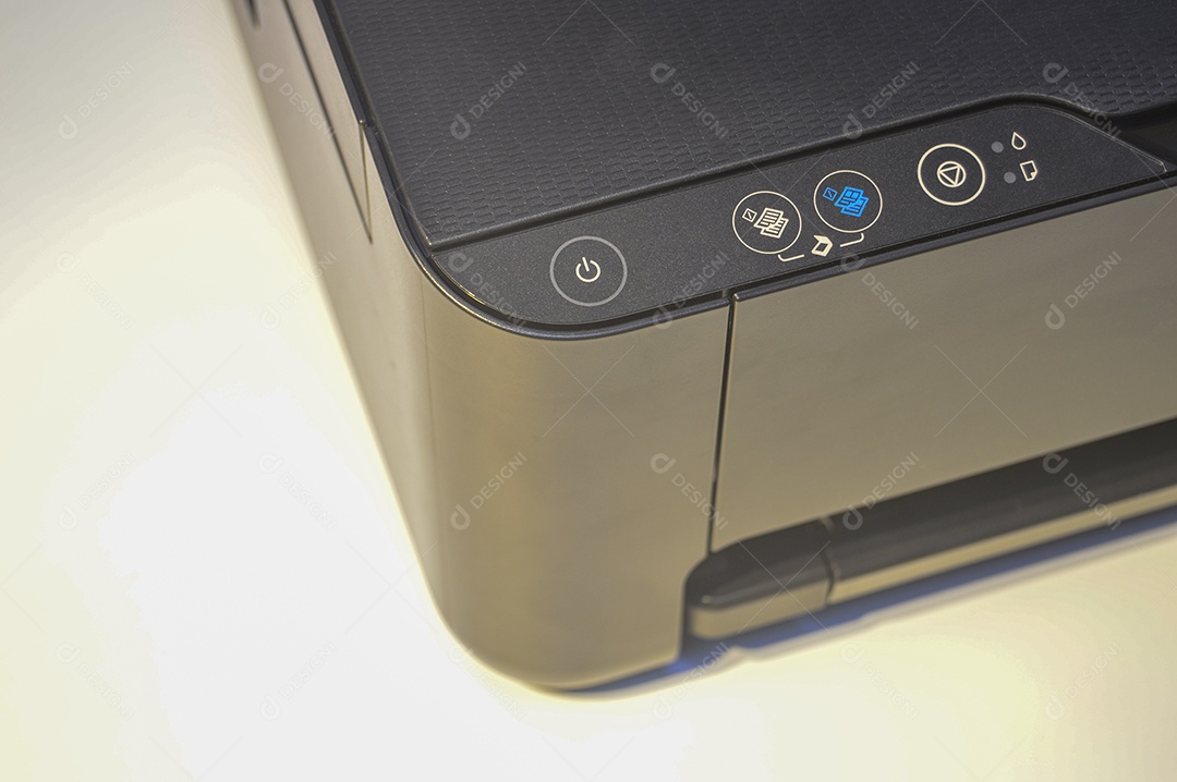 A vista superior esquerda da impressora mostra botões