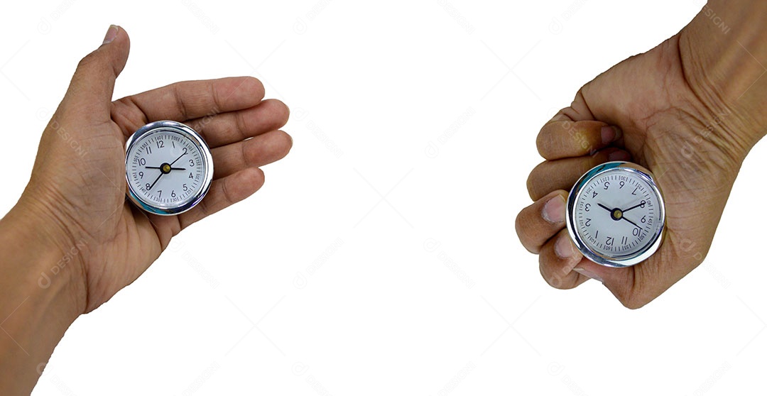 Mão segurando um relógio (com traçado de recorte)