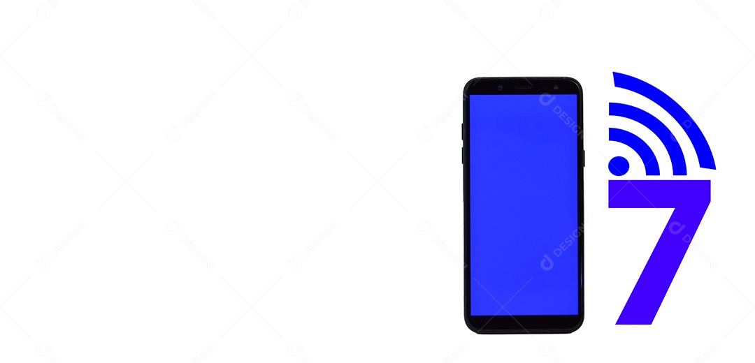 Conceito Wi-Fi 7 Next Generation Networking Communication, comunicação de alta velocidade, Smartphone em fundo branco e ícone wifi (com traçado de recorte)