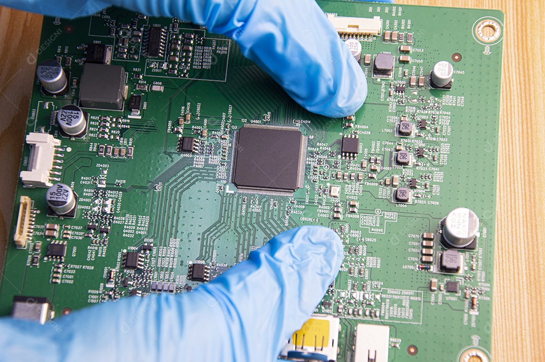 Vista superior da placa mãe eletrônica reparo da placa mãe