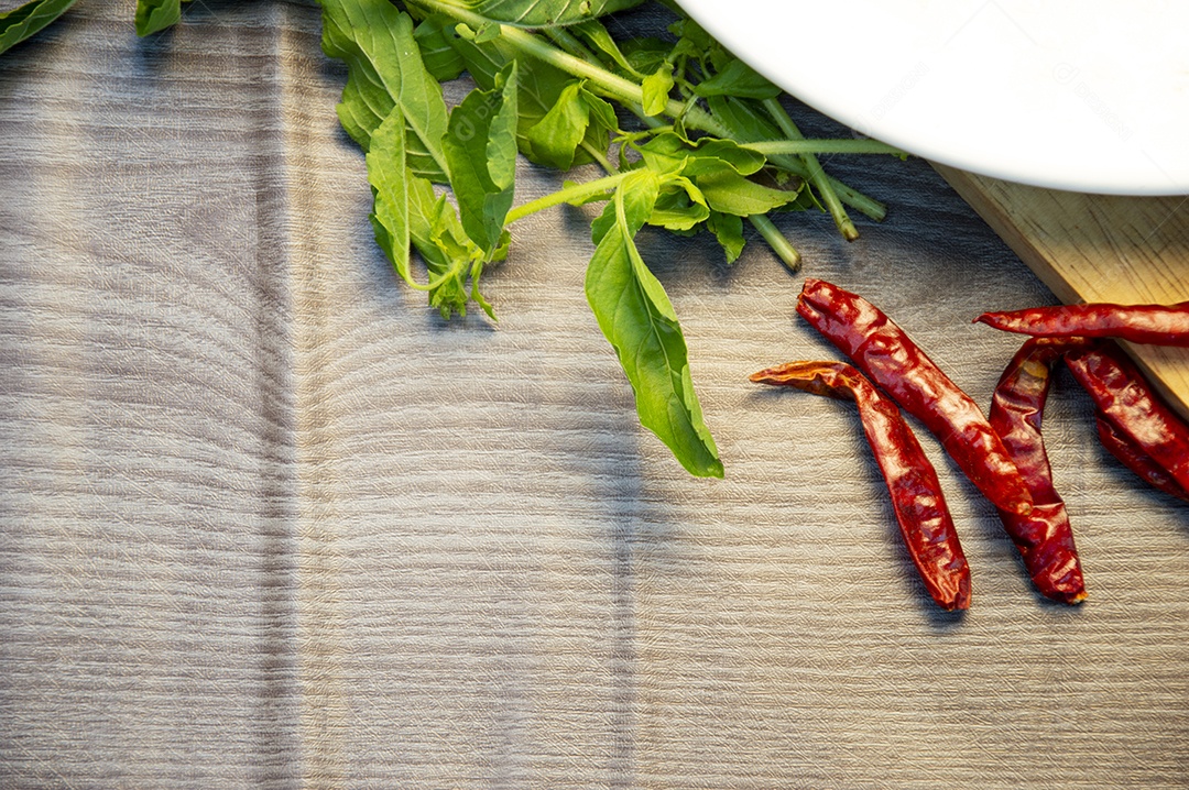 Folhas pimentas ingredientes tailandeses