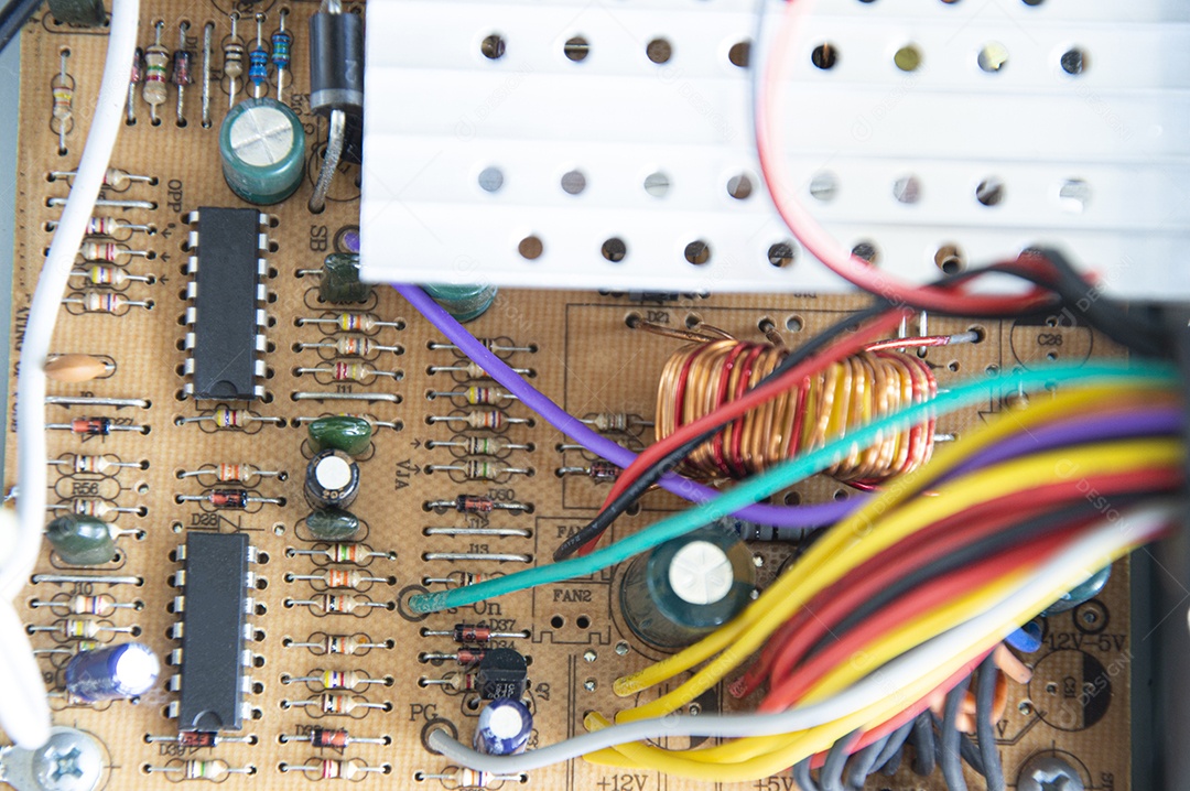 Vista superior da fonte de alimentação do computador