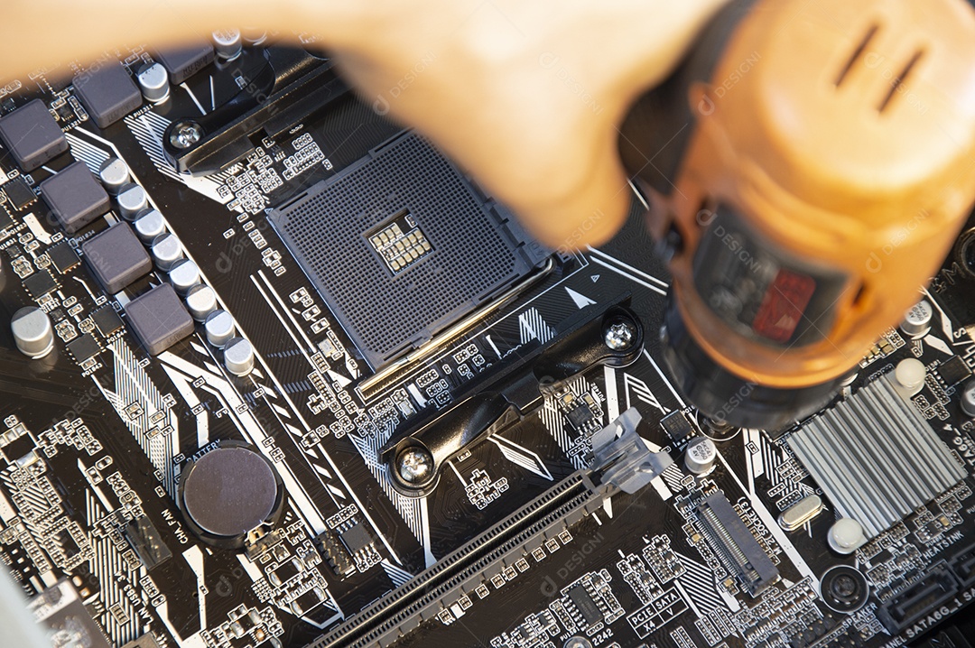Vista superior da placa mãe do computador