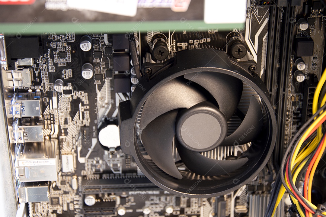 Side view of the motherboard of the computer