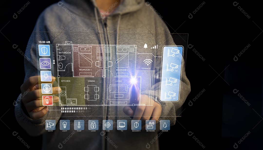 Conceito de casa inteligente e tecnologia de controle sem fio e segurança