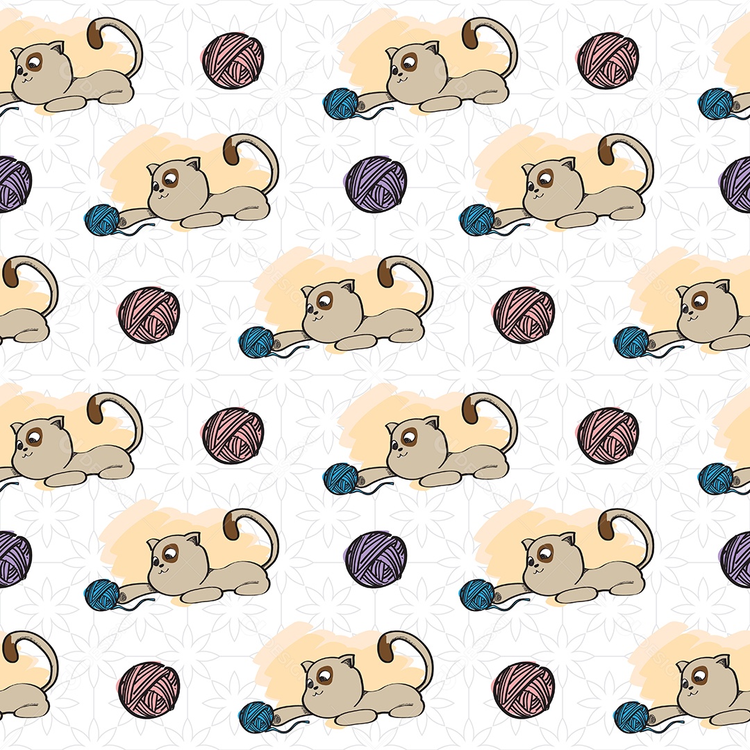 Padrão de Fundo Sem Costura Gatos Jogo Fofo Tricô Lã Ilustração Vetor EPS