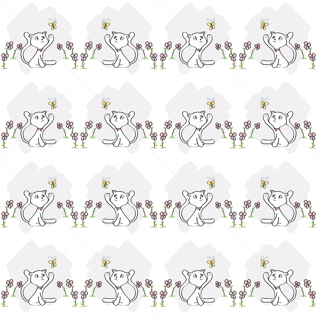 Padrão de fundo sem costura gatos fofos flores Ilustração Vetor EPS