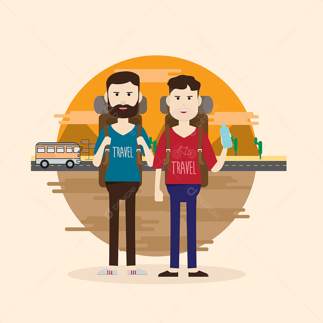 Mochila de viagem e ilustração vetorial de personagem Ilustração Vetor EPS