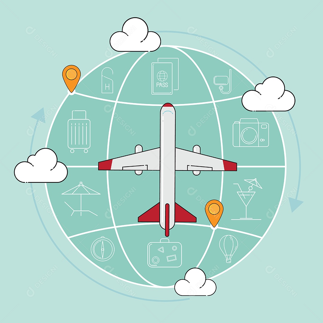 Ilustração em vetor avião e ícone de viagem Vetor EPS