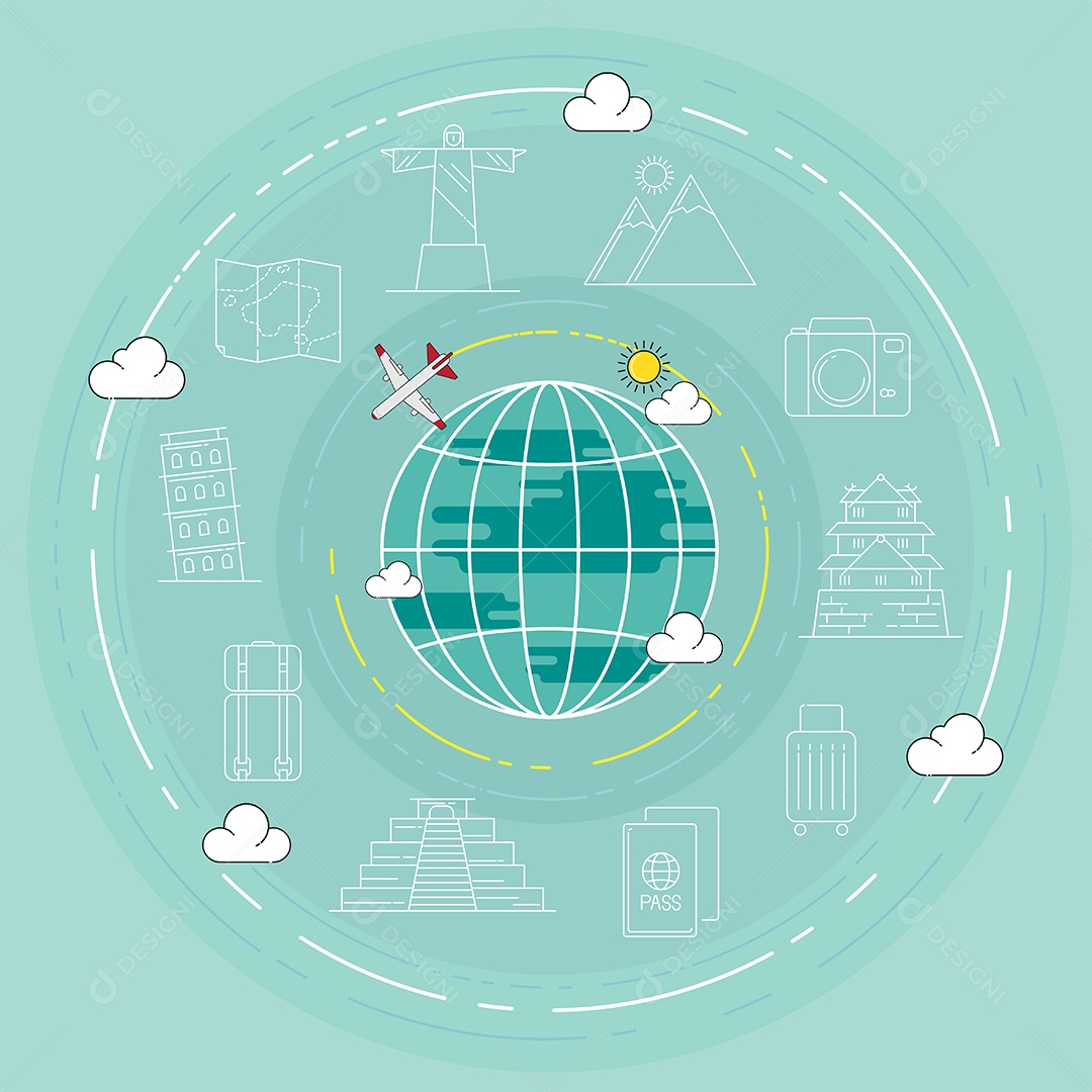 Ilustração em vetor conceito marco viagens Vetor EPS