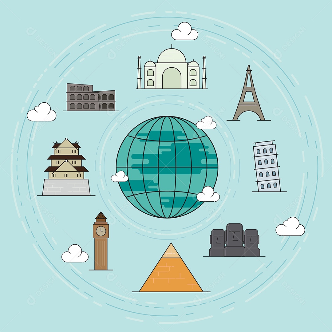 Ilustração em vetor conceito marco viagens Vetor EPS