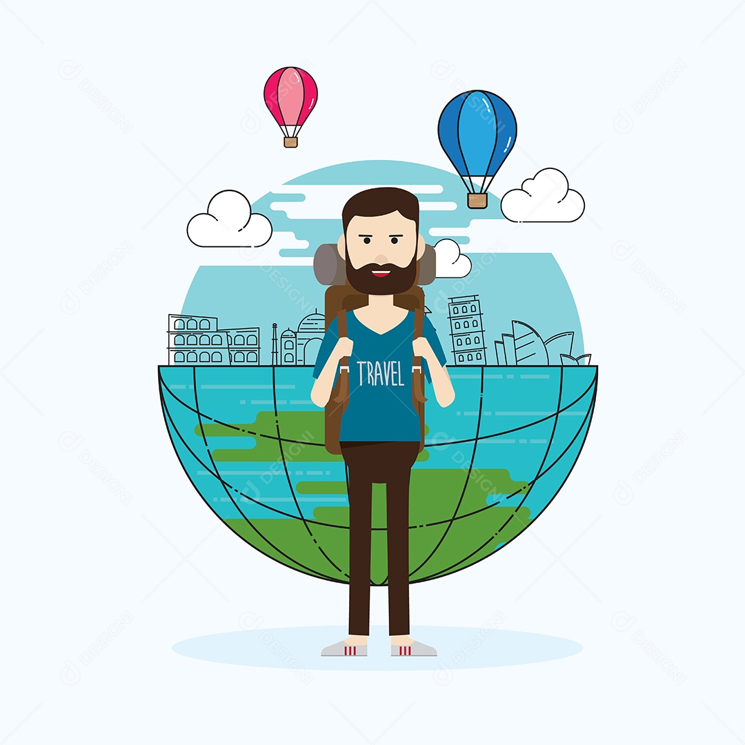 Marco de viagem e ilustração vetorial de personagem Ilustração Vetor EPS