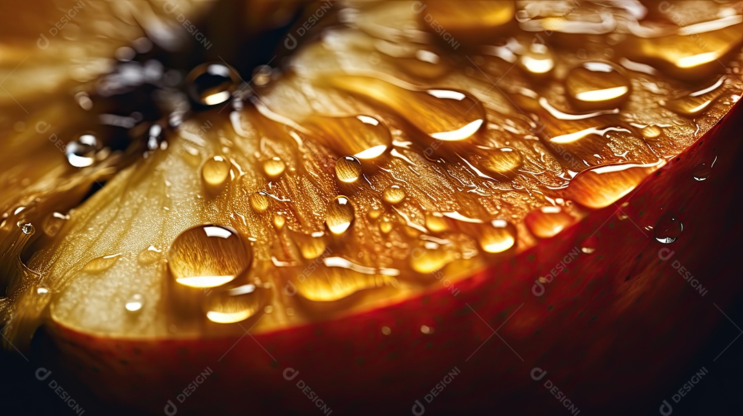 Imagem aproximada de ia generativa de maçã vermelha suculenta umedecida