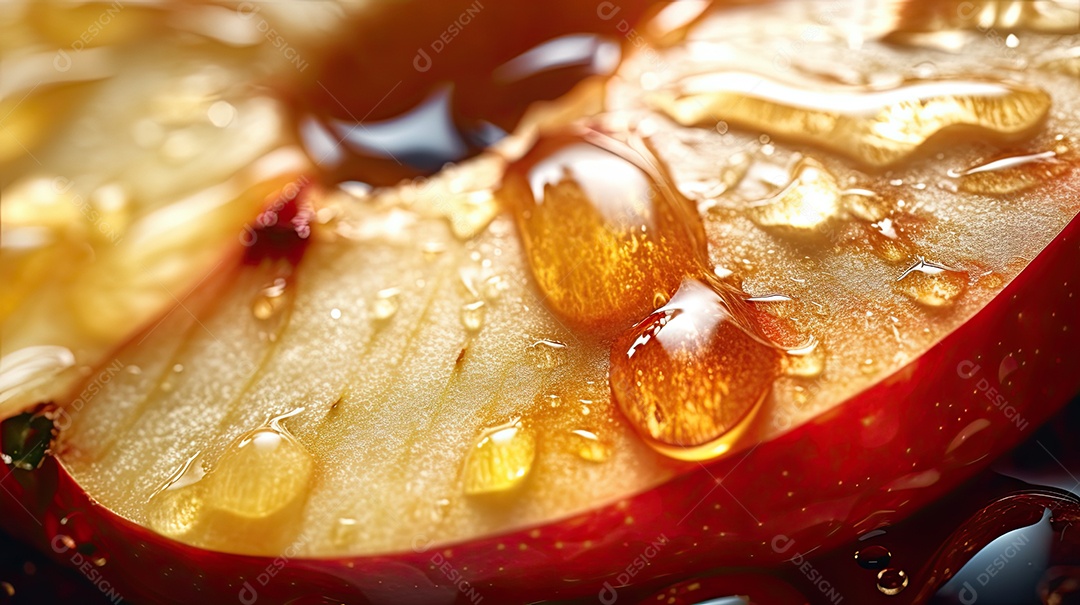 Imagem aproximada de ia generativa de maçã vermelha suculenta umedecida