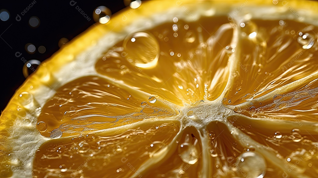 Imagem aproximada de limão com gotas de água