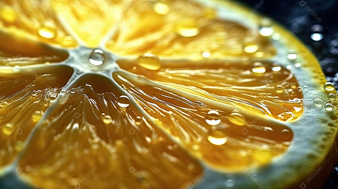 Imagem aproximada de limão com gotas de água