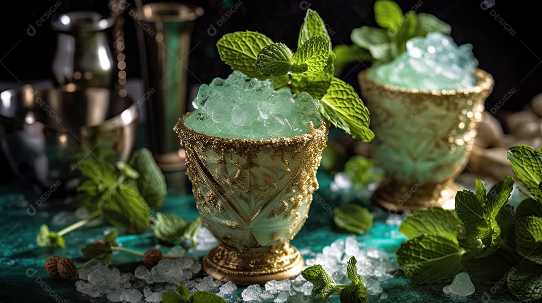 Ilustração delicioso drink com folha de hortelã