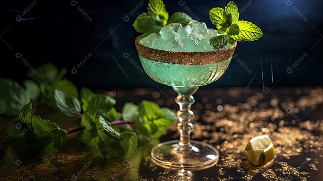 Ilustração delicioso drink com folha de hortelã