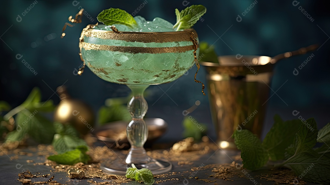 Ilustração delicioso drink com folha de hortelã