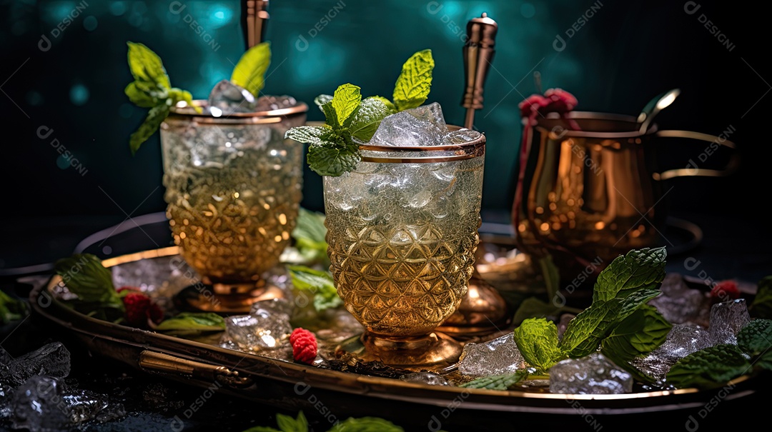 Ilustração delicioso drink com folha de hortelã