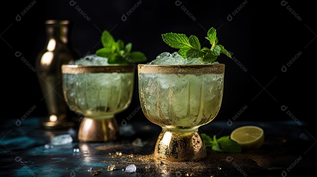 Ilustração delicioso drink com folha de hortelã