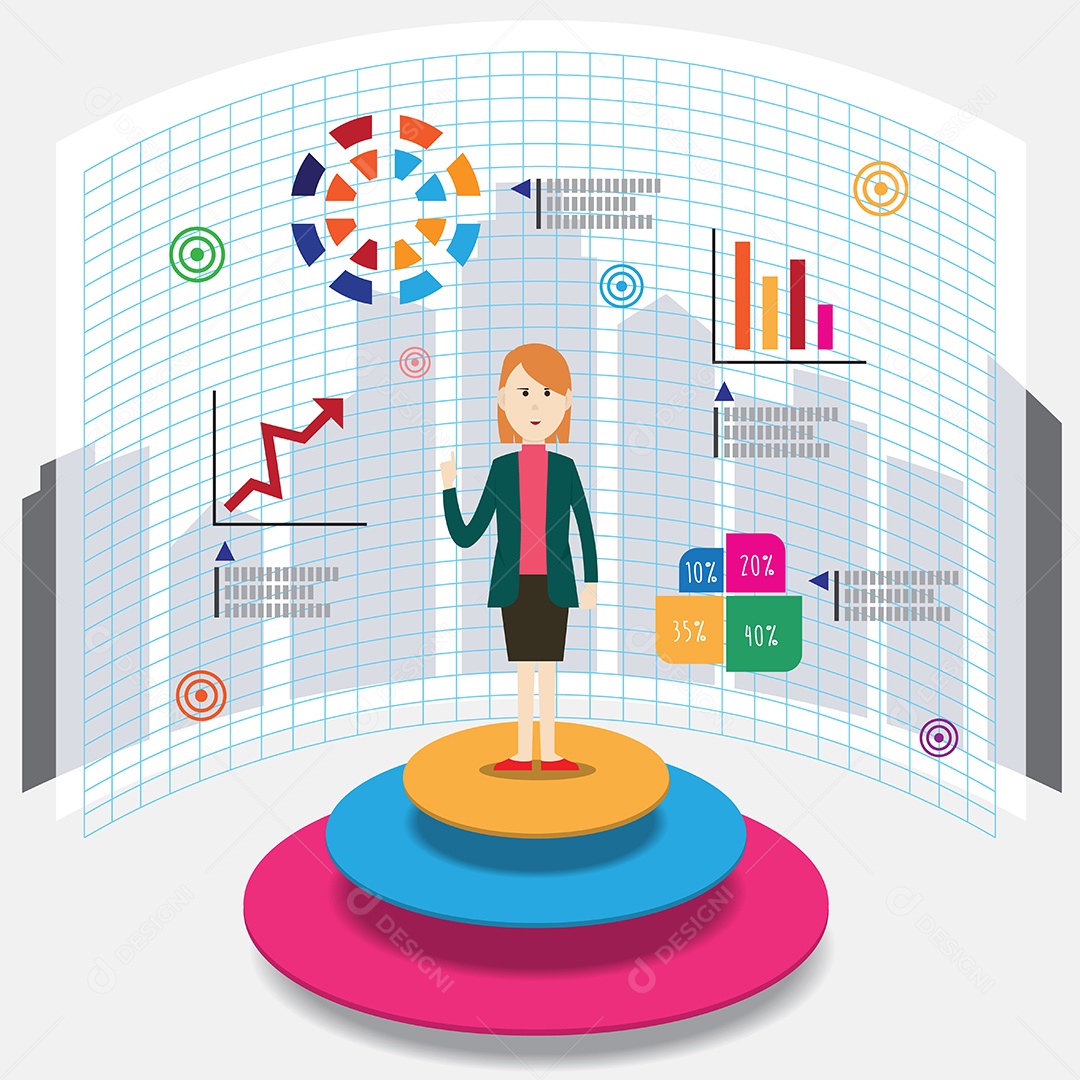 Ilustração Em Vetor Infográfico de Gráfico Gráfico de Empresária Vetor EPS