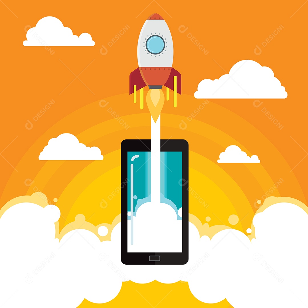 Ilustração Em Vetor de Ideia Móvel de Negócios de Foguete Vetor EPS