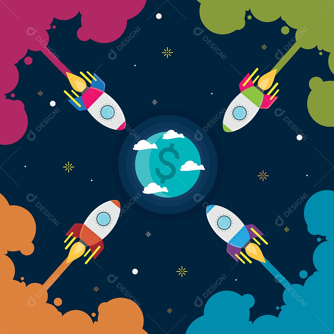 Ilustração em vetor de ideia de negócio de foguete Vetor EPS