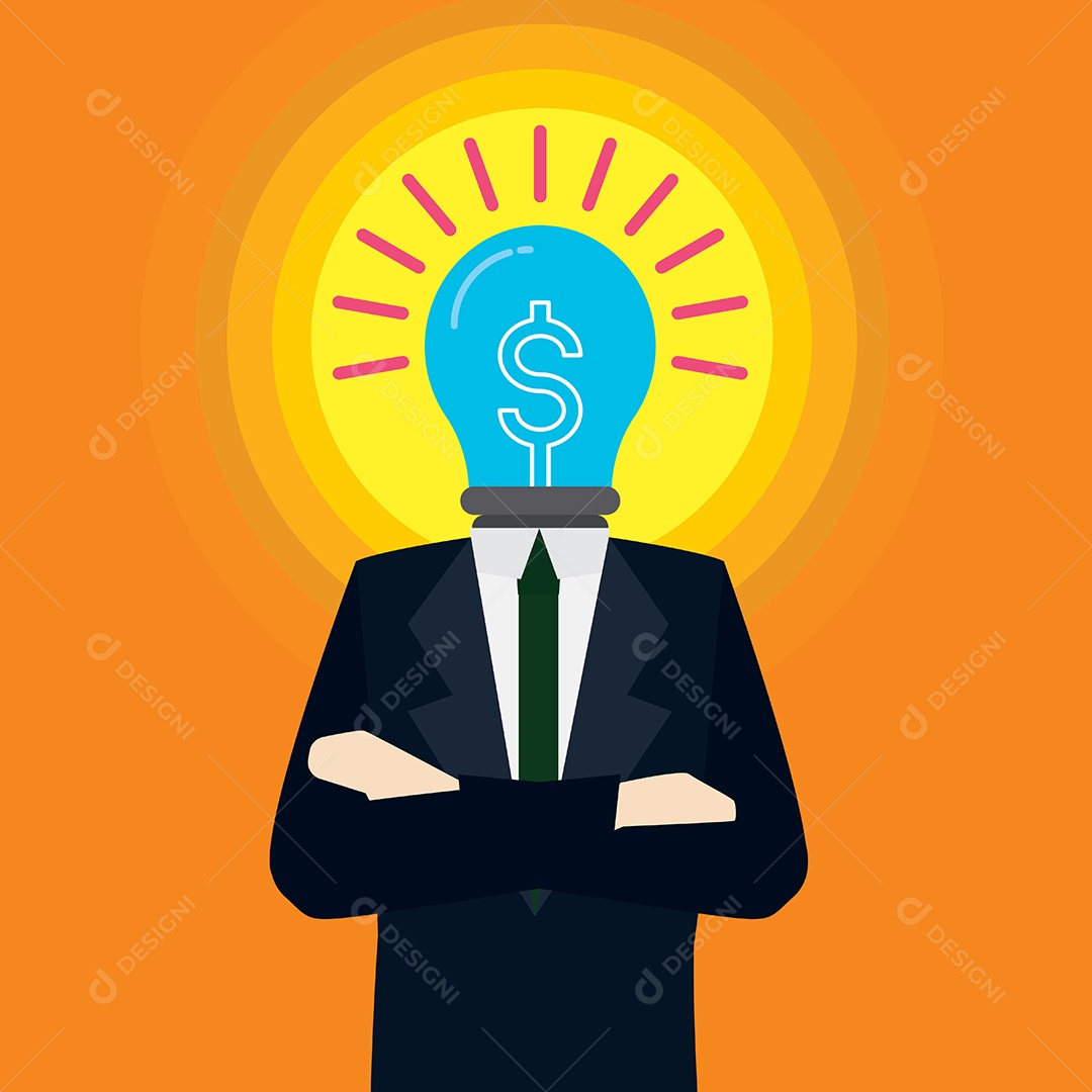 Personagem de ideia de lâmpada de cabeça humana Vetor EPS