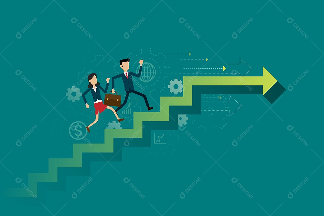 Pessoas de negócios sobem o caminho da escada para o gol Vetor EPS