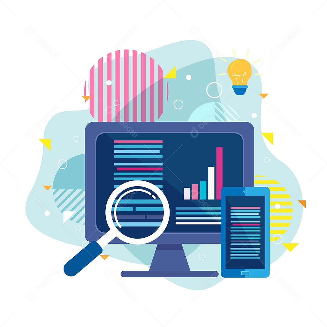 Procurando por internet de dados no computador e smartphone Vetor EPS