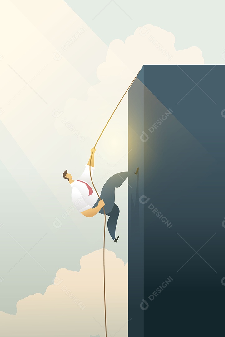 Empresários escalando um penhasco em um caminho de corda para o gol Vetor EPS