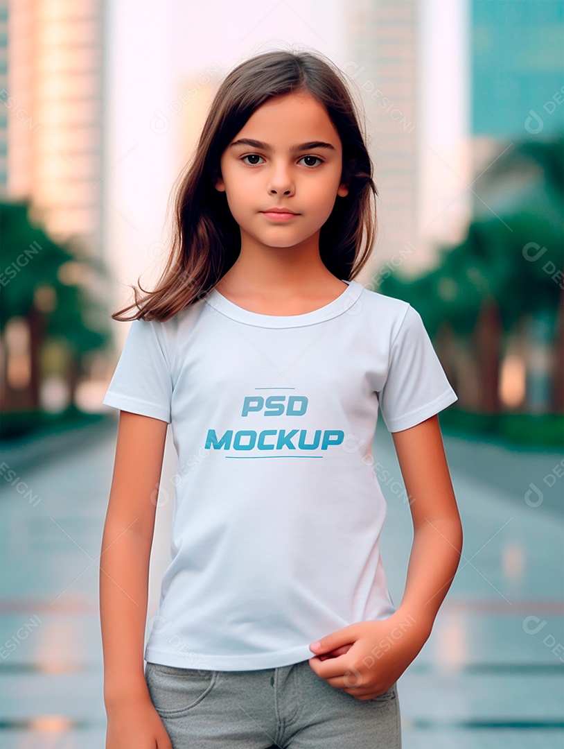 Mockup Camiseta Branca Infantil PSD Editável
