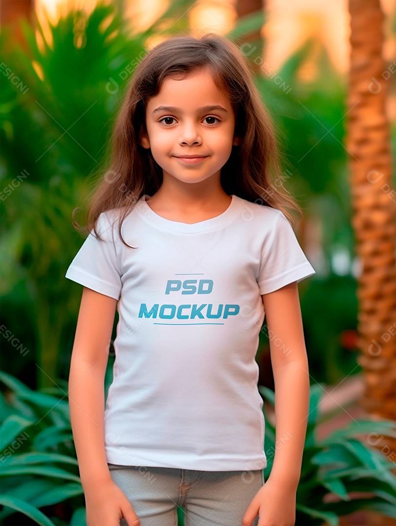 Mockup Camiseta Branca Infantil PSD Editável