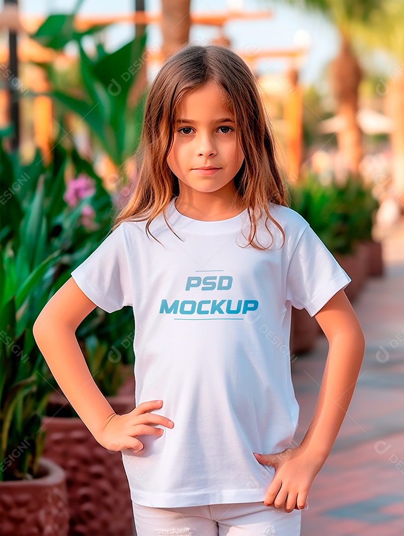 Mockup Camiseta Branca Infantil PSD Editável