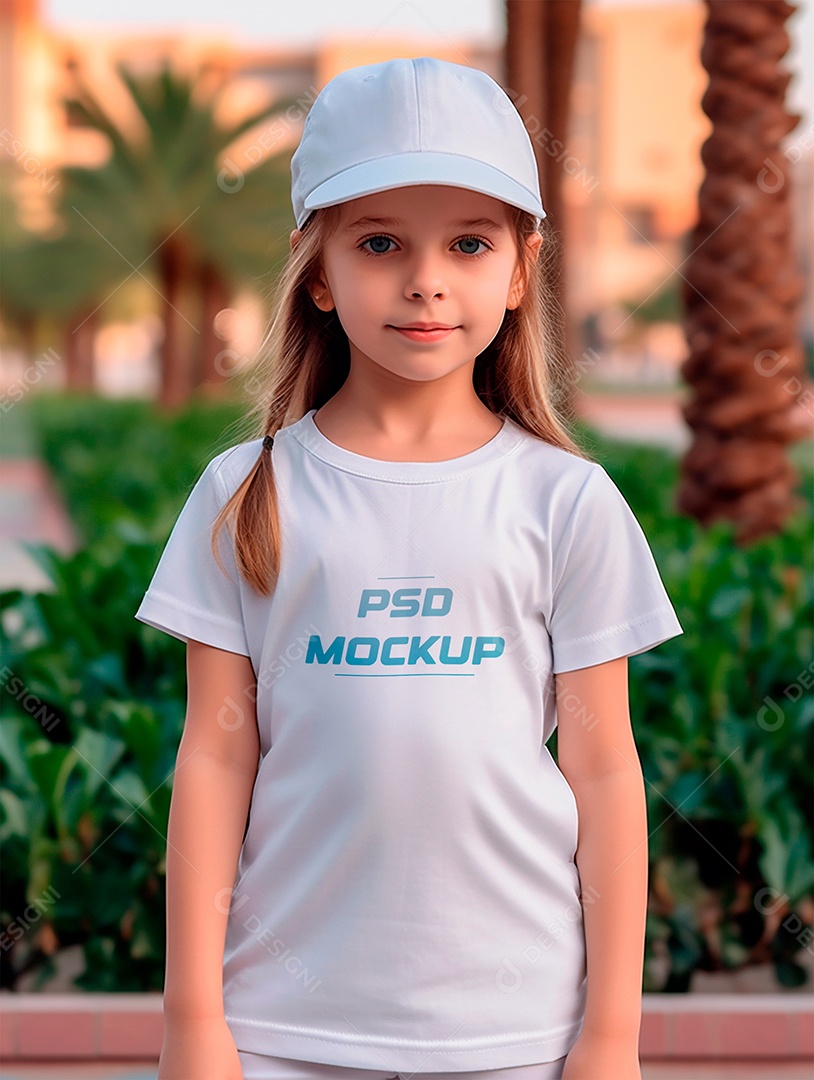 Mockup Camiseta Branca Infantil PSD Editável