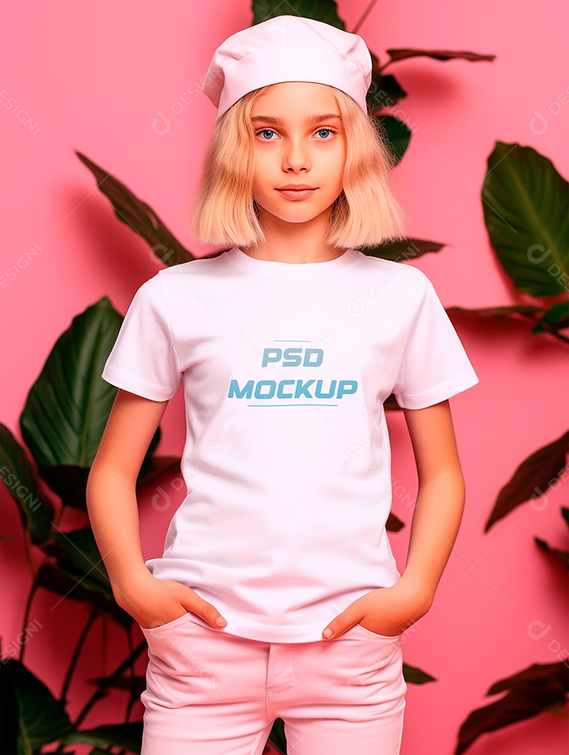 Mockup Camiseta Branca Infantil PSD Editável