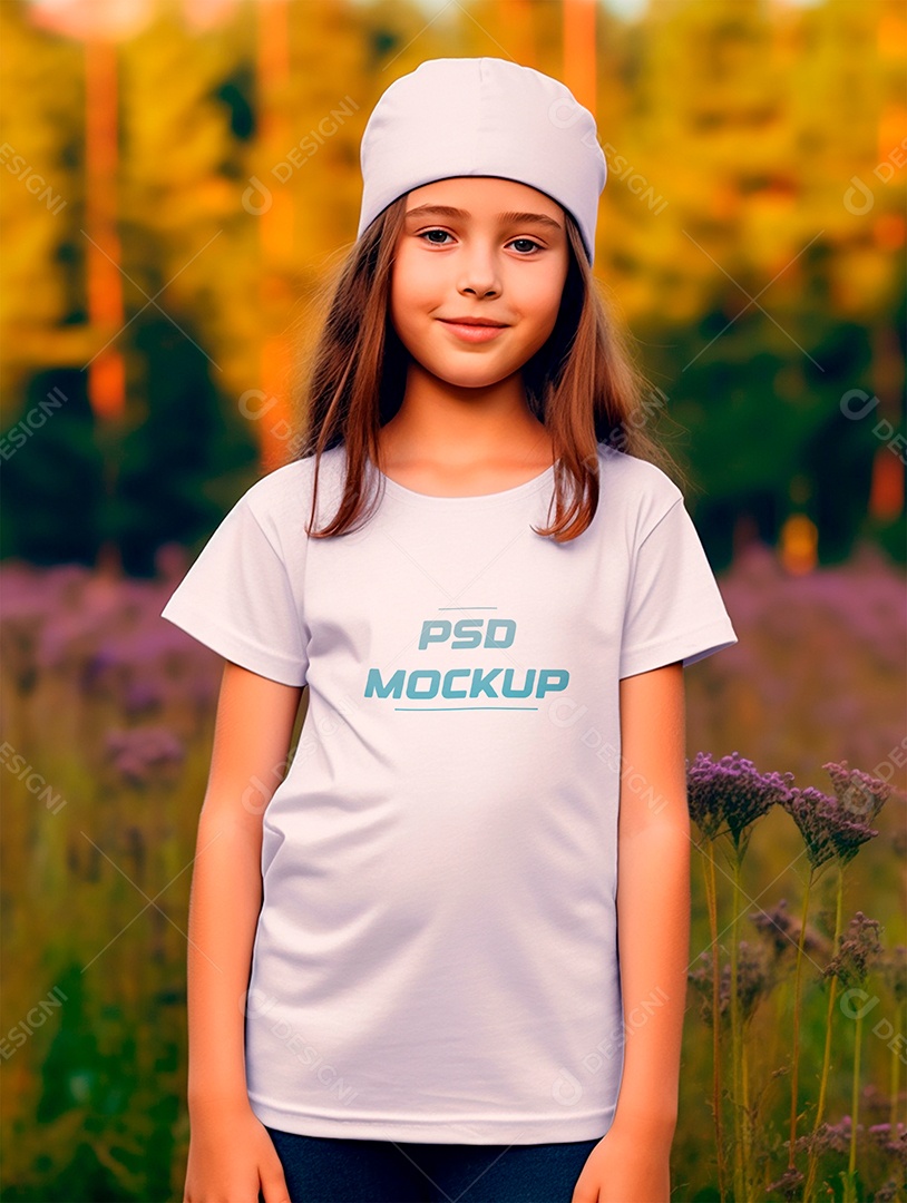 Mockup Camiseta Branca Infantil PSD Editável