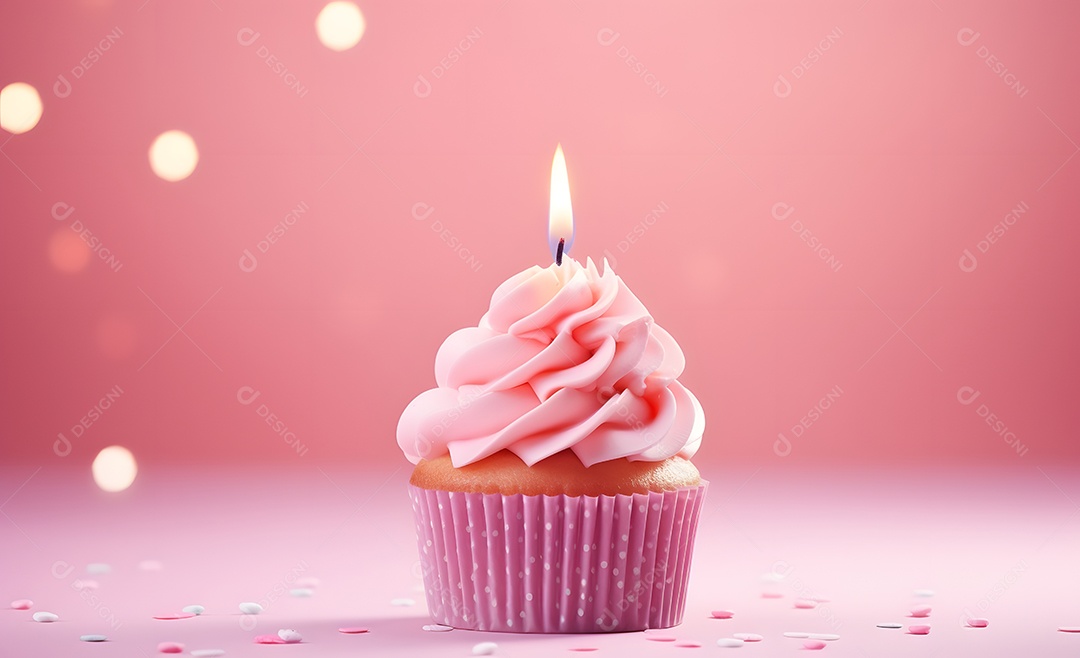 Deliciosos cupcakes decorados em fundo rosa