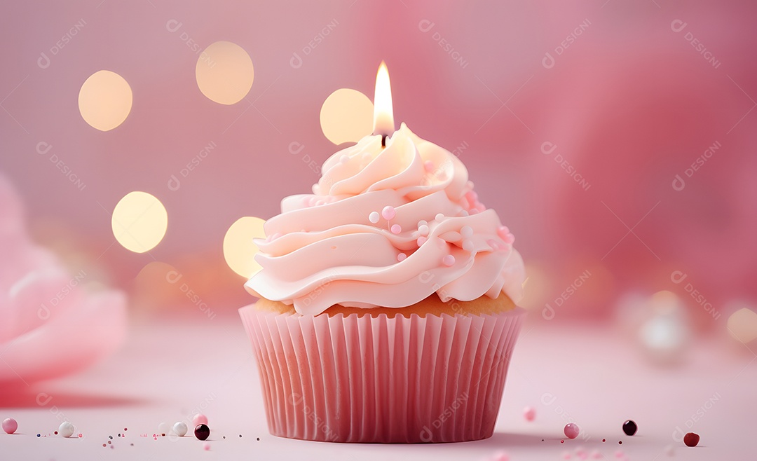 Deliciosos cupcakes decorados em fundo rosa