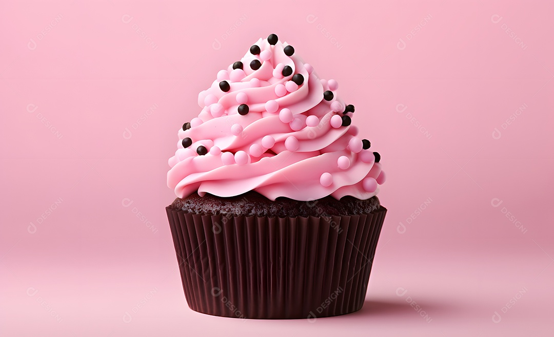 Deliciosos cupcakes decorados em fundo rosa