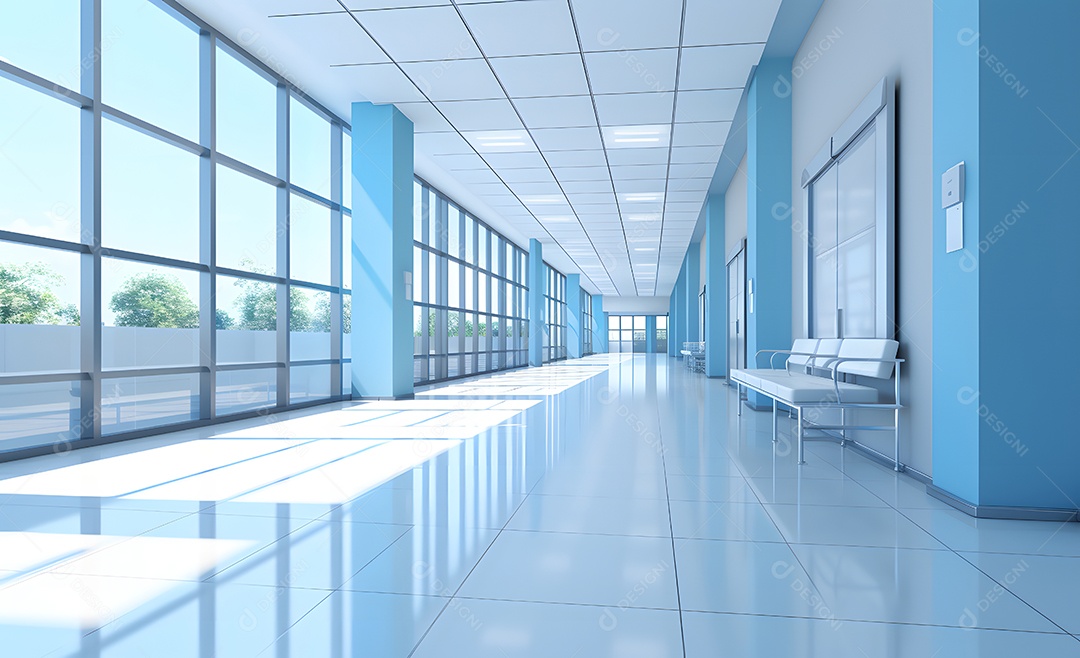 Vista de um corredor do hospital