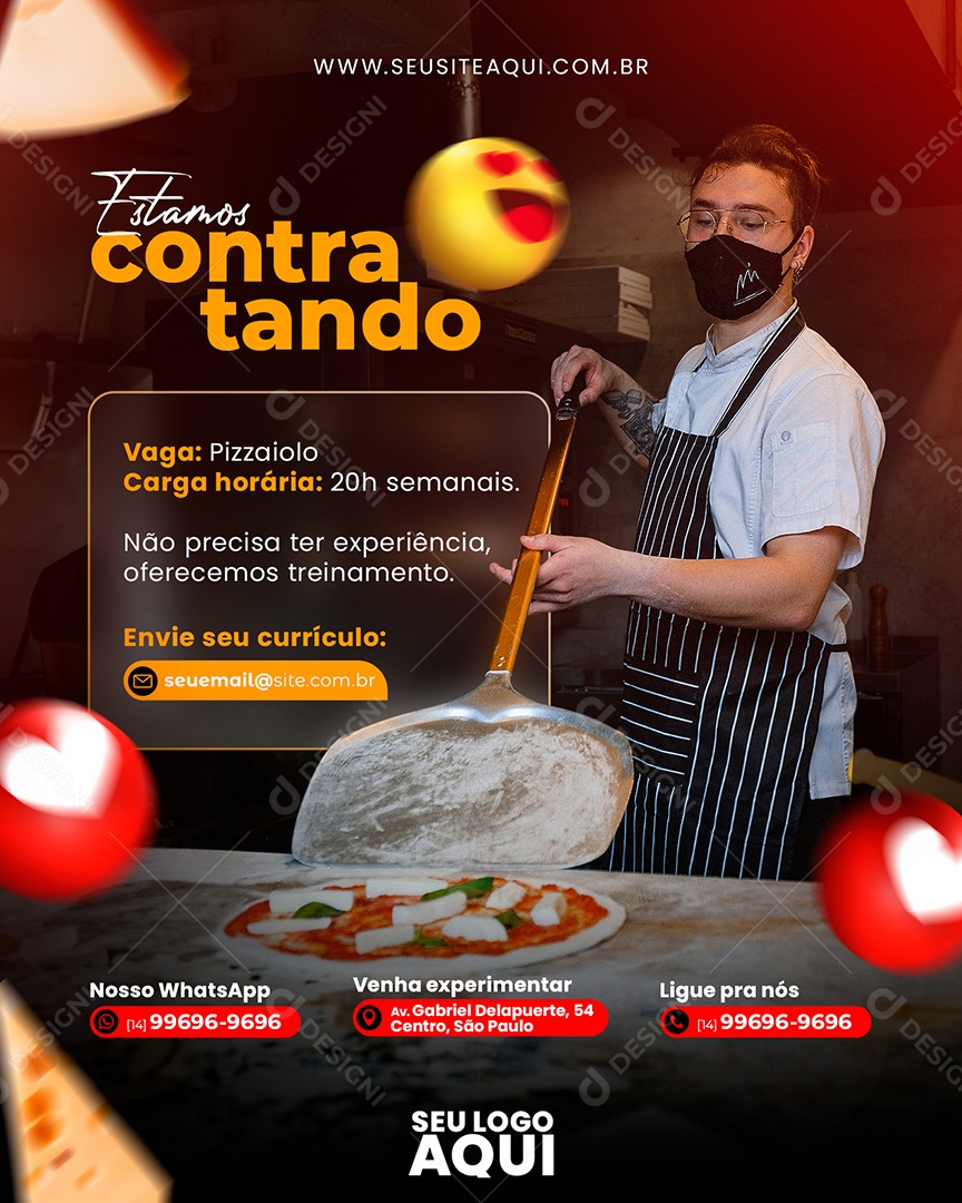 Estamos Contratando Pizzaiolo Pizzaria Social Media PSD Editável