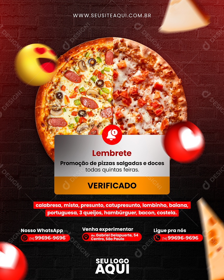 Social Media Lembrete Promoção De Pizzas Salgadas Pizzaria PSD Editável