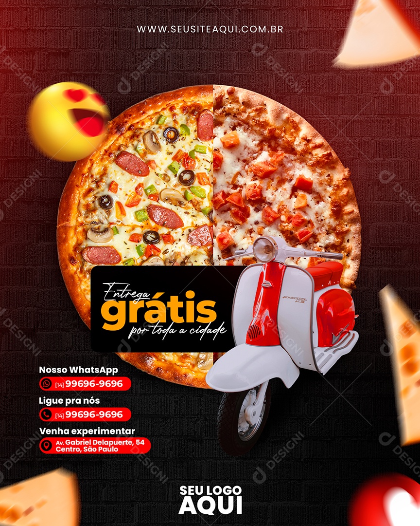 Social Media Pizzaria Entrega Grátis Por Toda a Cidade PSD Editável