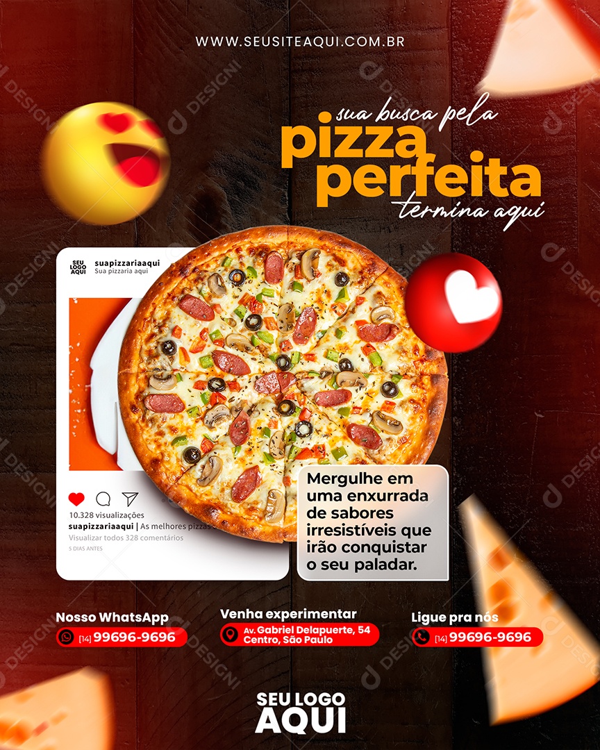 Social Media Sua Busca Pela Pizza Perfeita Pizzaria PSD Editável