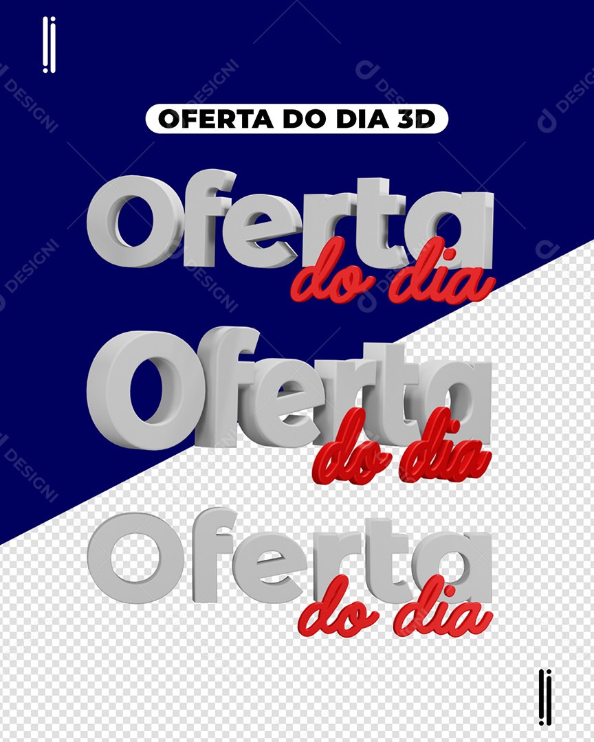 Texto 3D Oferta Do Dia Branco e Vermelho Para Composição PSD